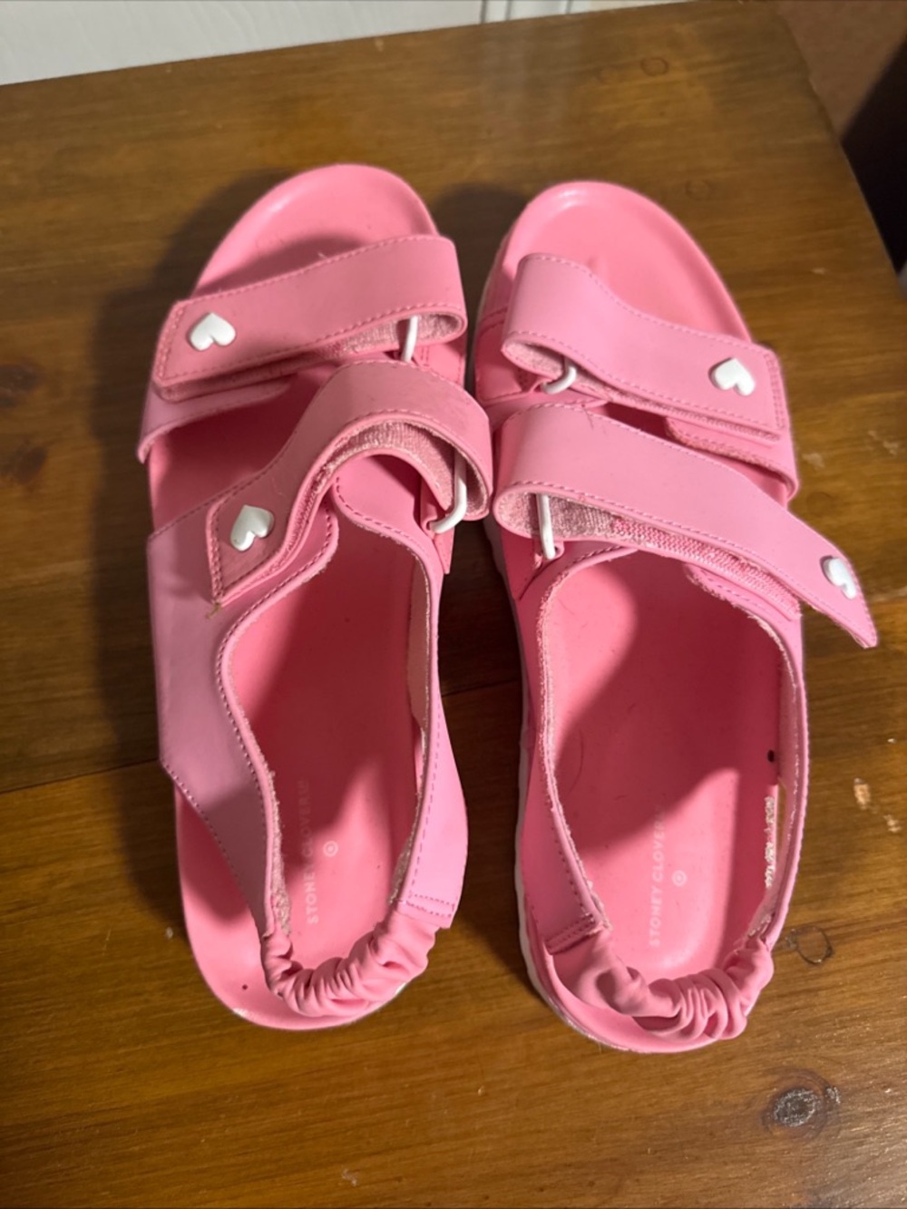 Stoney Clover Lane Bubblegum Pink Heart-Accent Velcro Sandals